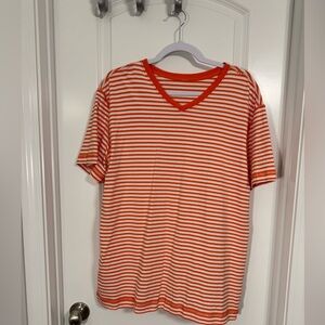 Lululemon Men's Large Basic V-neck Striped Tee T Shirt Cotton Short Sleeve Shirt